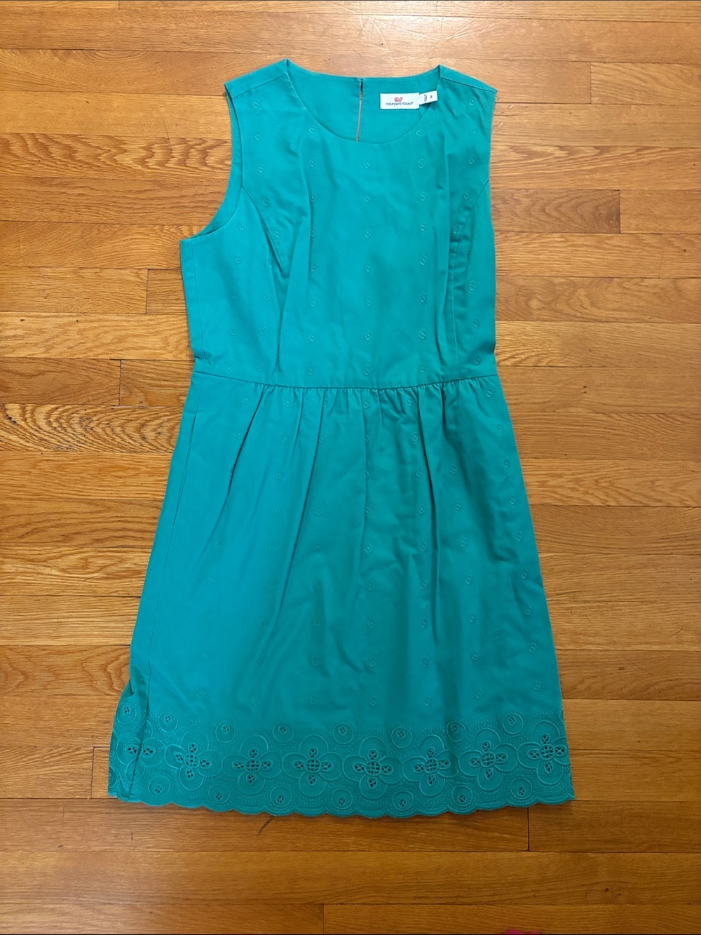 Vineyard Vines Teal Sleeveless Eyelet Hem Dress
